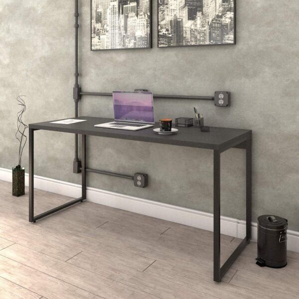 Escrivaninha Mesa Escritório Diretor Estilo Kuadra 150cm Industrial Preto Ônix Preto Onix