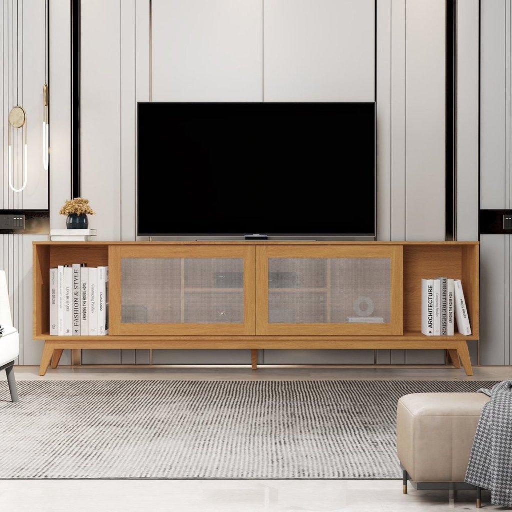Rack para TV até 75 Polegadas MDF 218cm Pés em Madeira Maciça Denver Yescasa Marrom Nature
