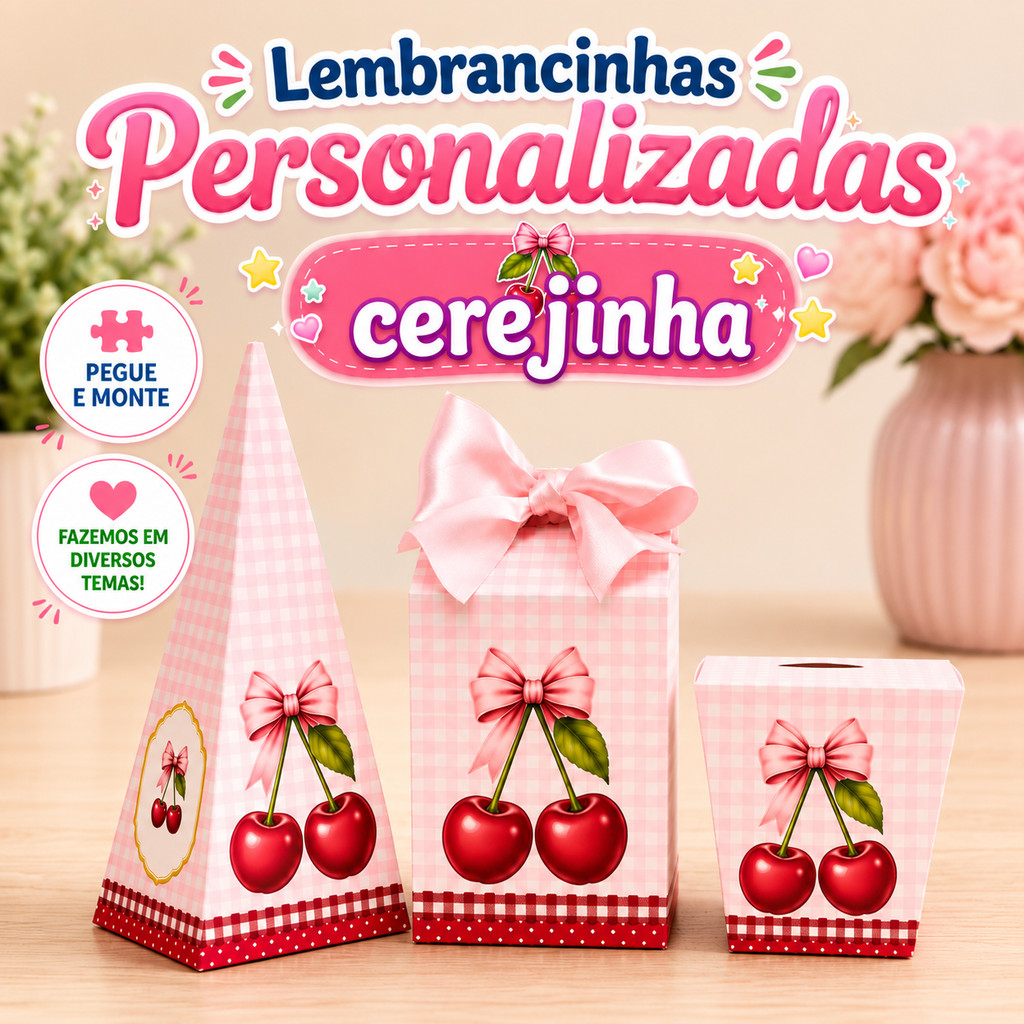 Kit Festa Cerejinha Personalizado | Lembrancinha de Festa | Caixinhas | Aniversário Infantil