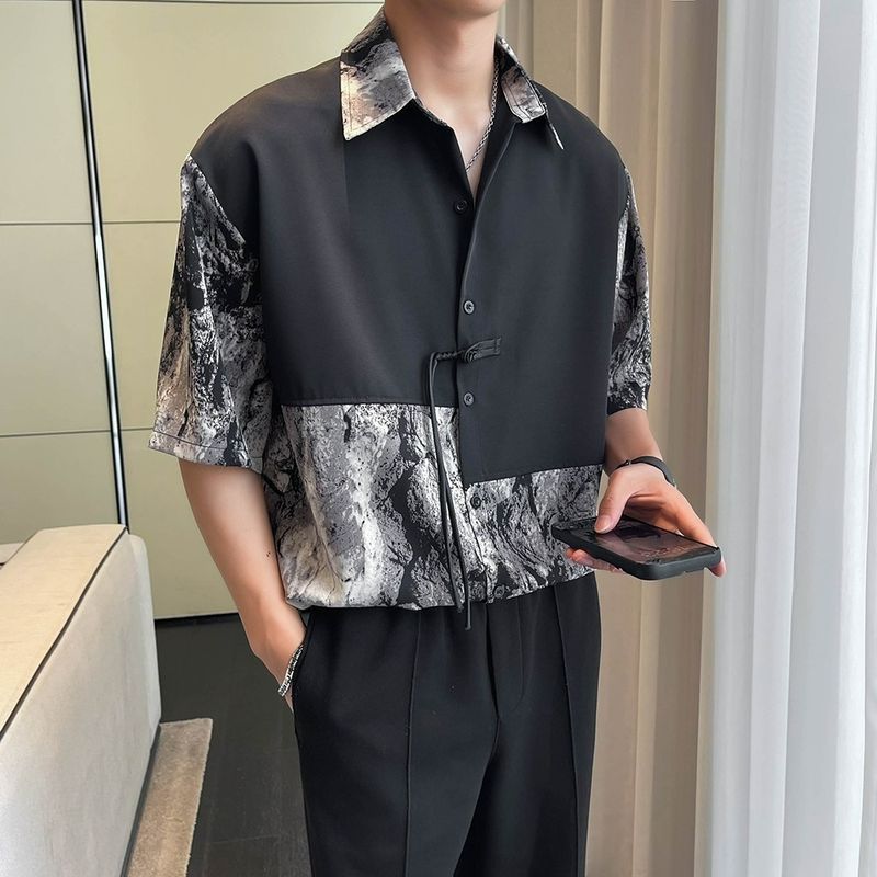 MoveDing Camisa Masculina De Manga Curta Tendência Da Moda , Novo Estilo Chinês Sensação De Cortina De Seda Gelada