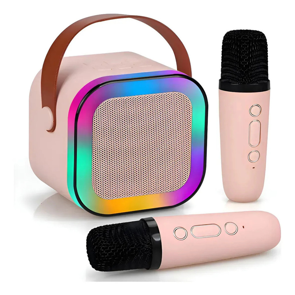 Caixinha Karaokê Infantil 2 Microfones Bluetooth Luz LED Portátil Festa