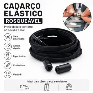 1 Par Cadarço Elástico Preto de Tecido com Fecho de Rosca para Tênis Sem Amarrar Adulto Infantil