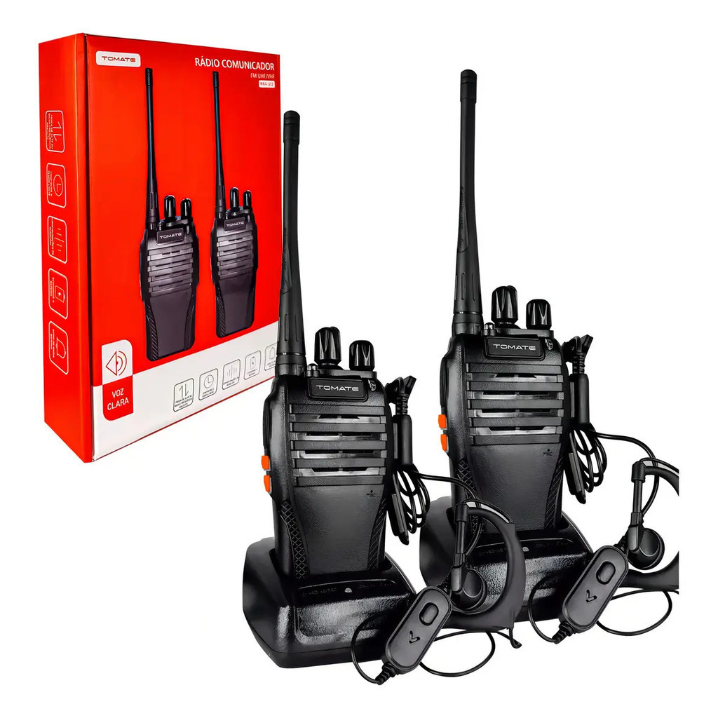 Kit Par 2 Radio Comunicador Walk Talk 16 Canais Uhf 400-470 Cor Preto 127/220v