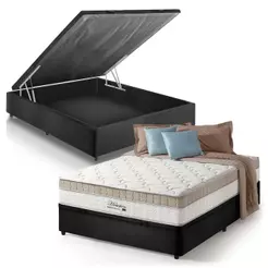 Cama Box Baú Casal Preto + Colchão Molas Ensacadas Pillow In Zidi Houston 138x188x70cm