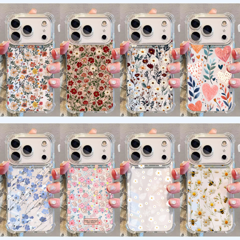 Tela Cheia Flores Vibrantes Embalagem Para Samsung Galaxy A27 A57 A37 A17 A56 A55 A07 5G Claro À Prova De Choque Caso De