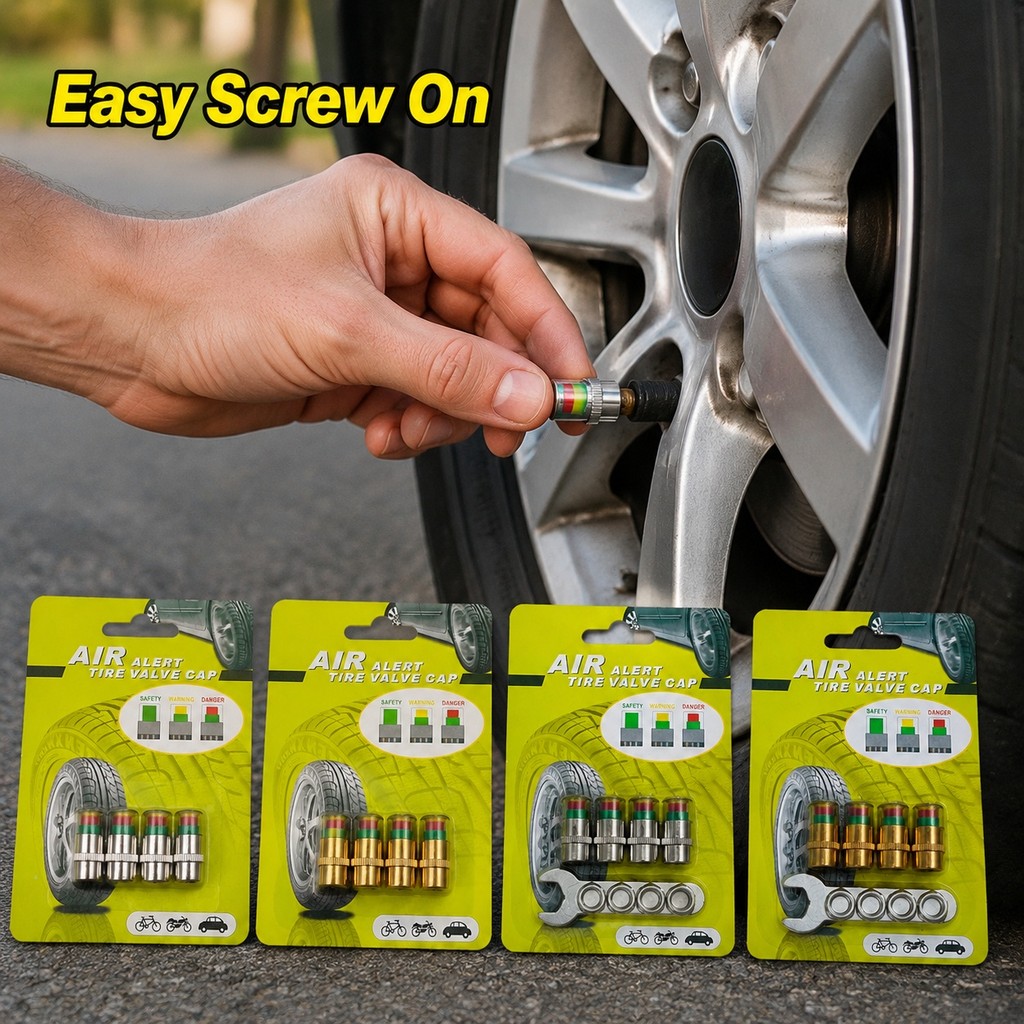 1 Conjunto De Tampas De Válvula De Aviso De Pressão Dos Pneus , Verde , Amarelo , Vermelho , Indicadoras Para Carro , Bi