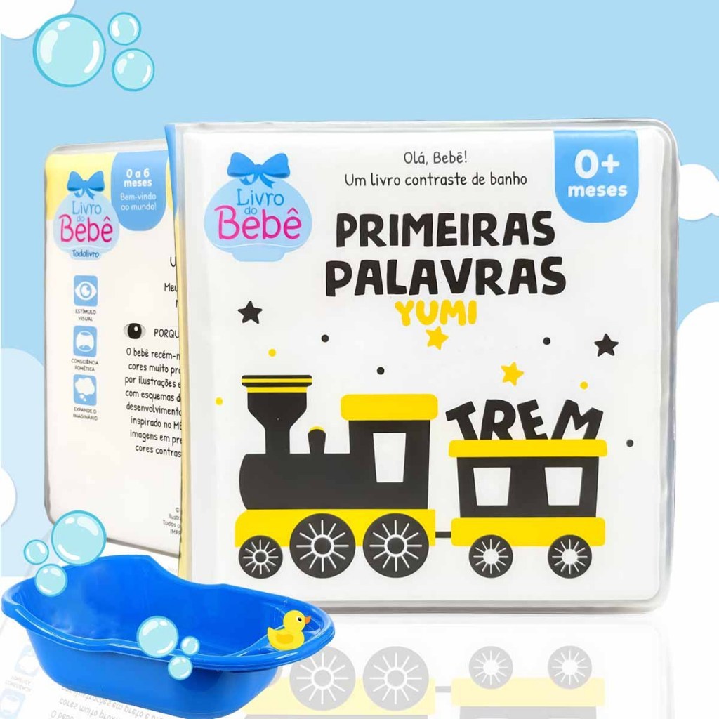 Livros de Banho Para Bebês Primeiras Palavras Alto-Contraste Interativo