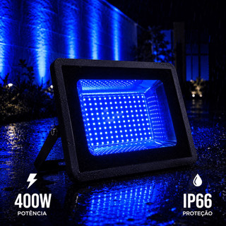 Refletor Holofote 400w Led Azul Bivolt Aaatop Ip67 Cor Da Carcaça Preto 110v/220v