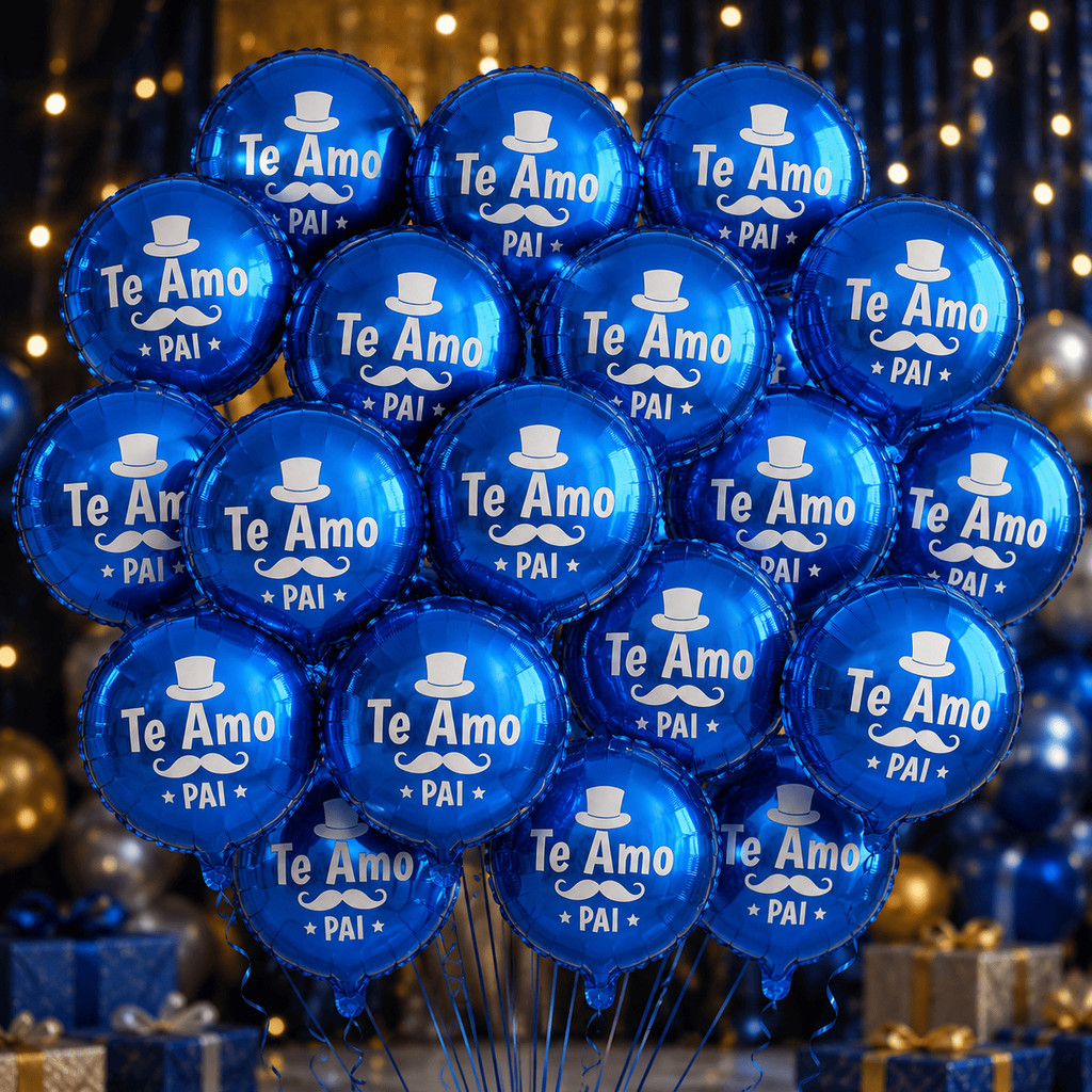 Kit 50 Balões Dia dos Pais Metalizados 10"/18" – Decoração Festa Pai | Com Bomba ou Sem Bomba