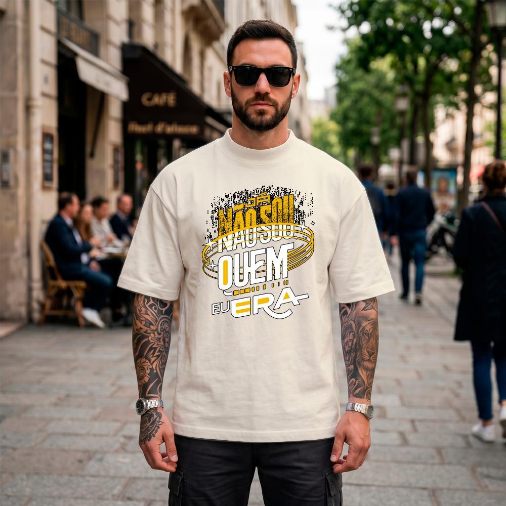 Camiseta Oversized Suedine Masculina Estampada Não Sou Quem eu Era Streetwear