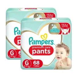 Kit 2 Fralda Pampers Pants Premium Care G 68 Unidades