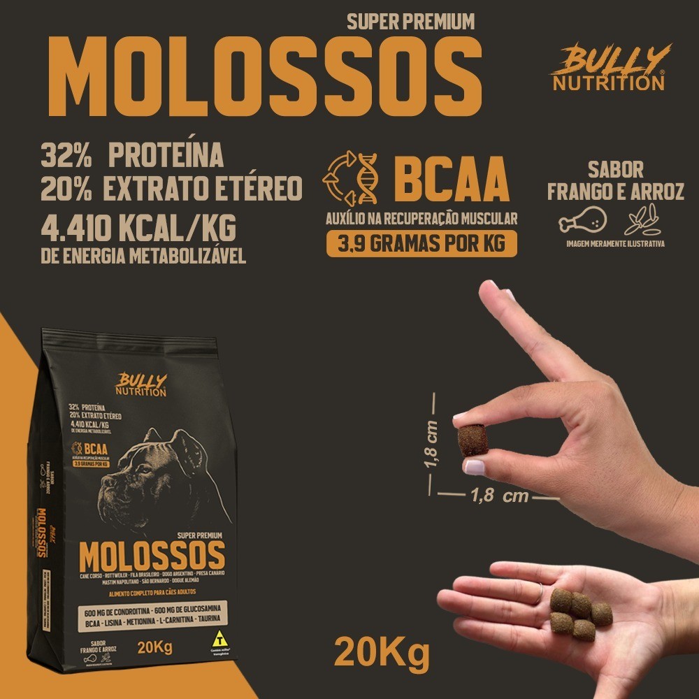 Ração Molossos 20kg Alta Performance 4.410kcal Cães Grandes + Snack Moringa Dog 60g — imagem 2 de 2