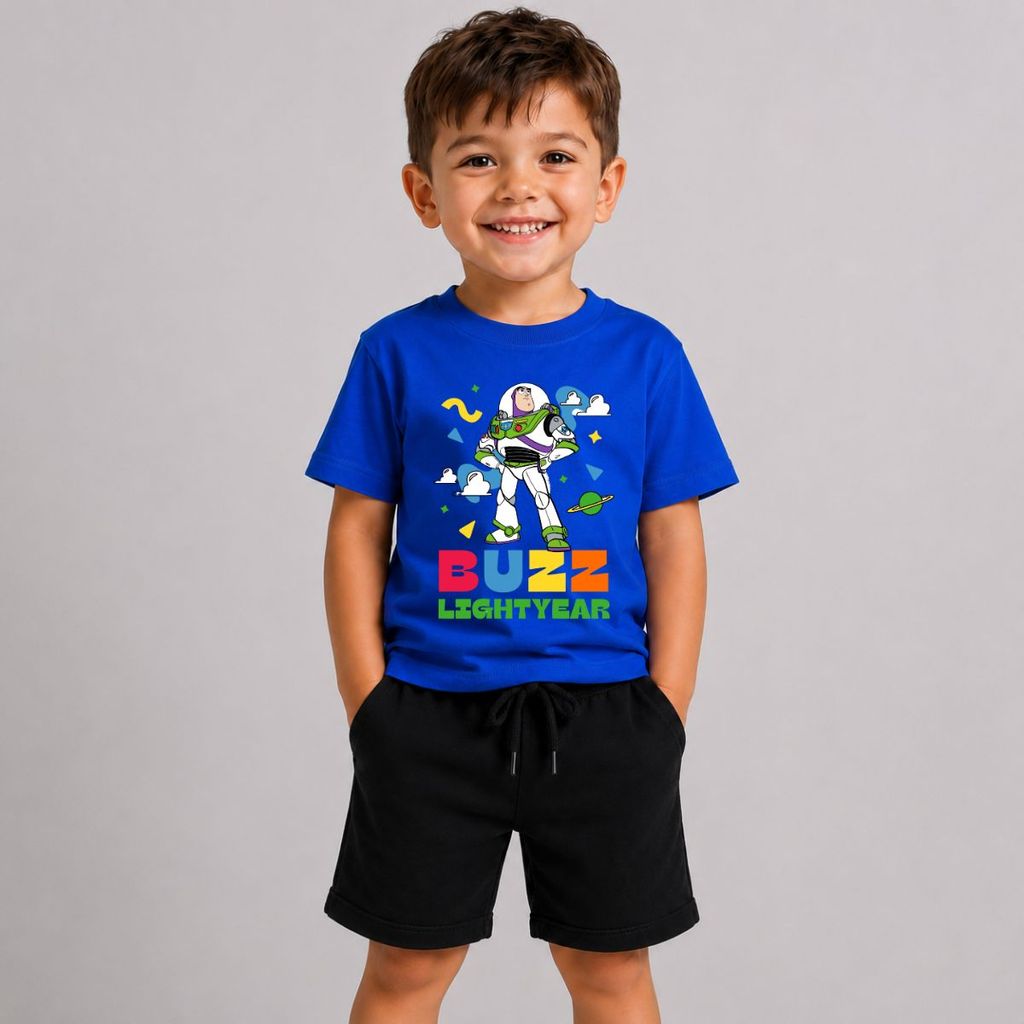 Conjunto Infantil Disney Buzz Lightyear Fantasia Toy Story Camiseta 100% Algodão + Short Roupa Menino Personagem