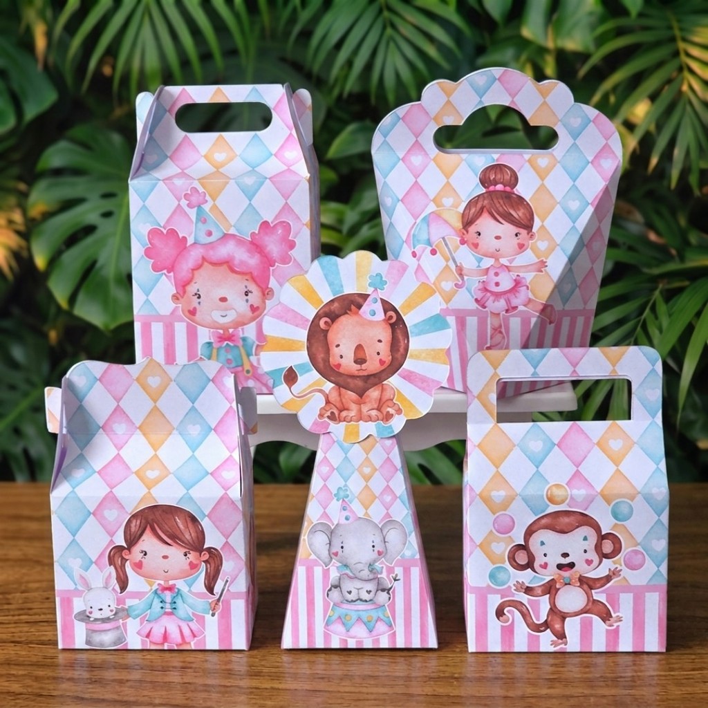 Kit Festa Caixinhas CIRCO ROSA MENINA lembrancinhas personalizadas para aniversario infantil decoração mimos