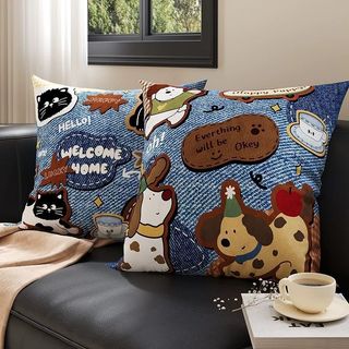 Almofada decorativa fofa de desenho animado para sala de estar, almofada estampada de pelúcia curta, almofada de sofá de