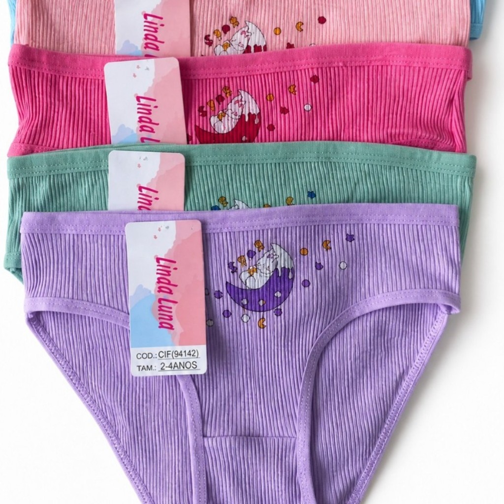 Kit Calcinhas Infantis Confortáveis Estampas e Cores Variadas 0 a 12 anos