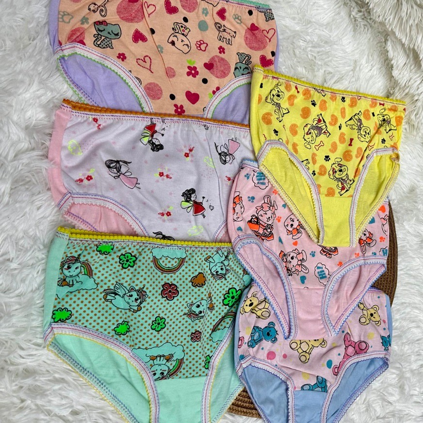 Kit 6 Calcinhas Infantis de Algodão Feminina Menina Cores Variadas Confortáveis