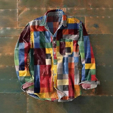 2026 Shopee TK Camisa masculina de manga comprida estampada com bloqueio de cores estilo retrô pode 2689GCS