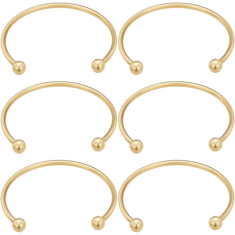 Beebeecraft 6 Peças de Pulseiras Abertas em Latão Banhado a Ouro 18K com Contas Rosqueadas, Pulseiras Semi-Abertas para 