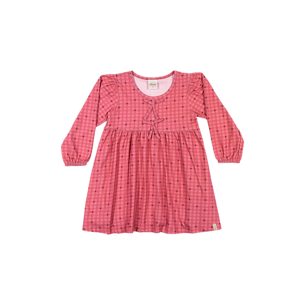 Vestido Manga Longa Infantil Menina Xadrez Elian Rosa