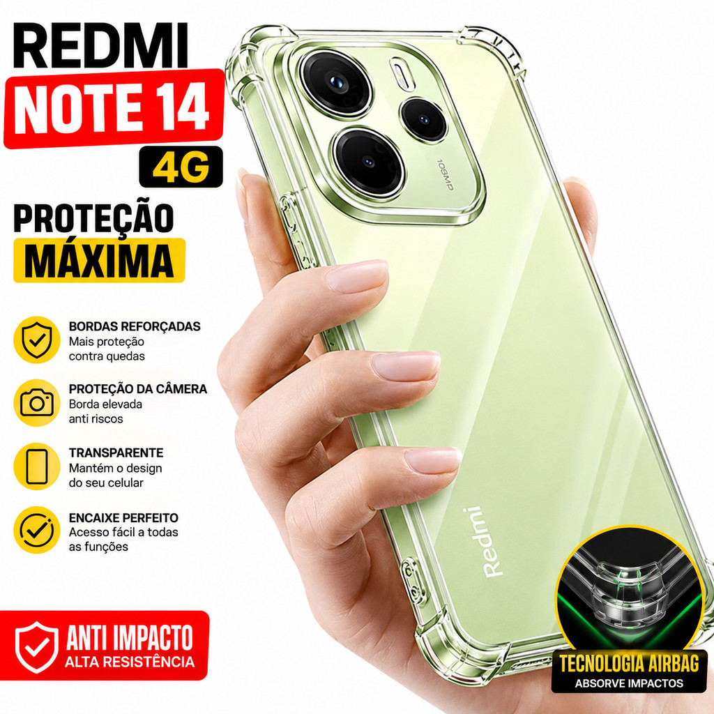 Capa Redmi Note 14 4G Transparente Com Borda De Proteção Maxima Qualidade