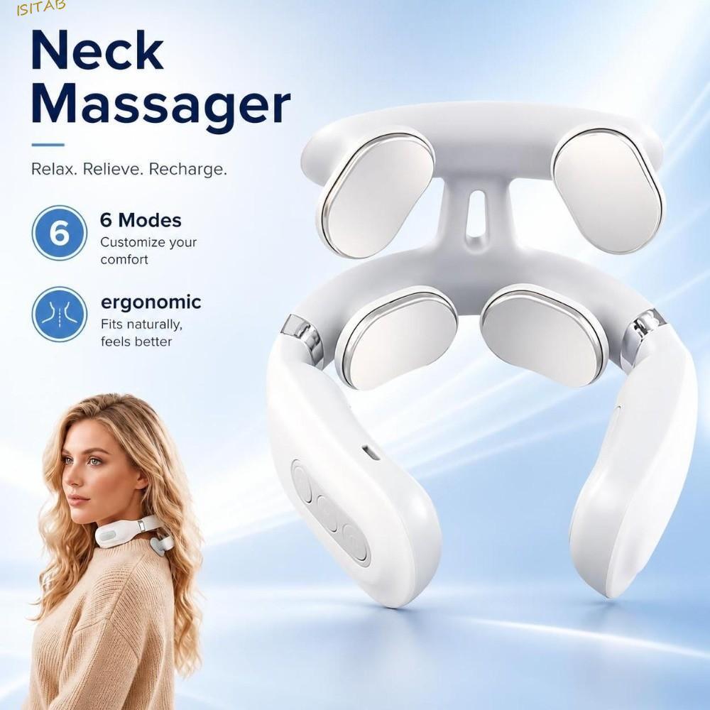 Massageador De Pescoço ISITAB , Dispositivo Ergonômico De Relaxamento De 6 Modos , Elétrico Leve De Pulso Para