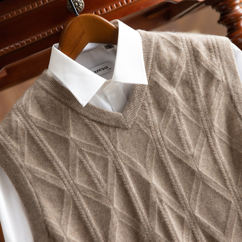 Camisa de caxemira masculina 100% suéter de caxemira pura colete com decote em V pulôver sem mangas colete suéter Base m