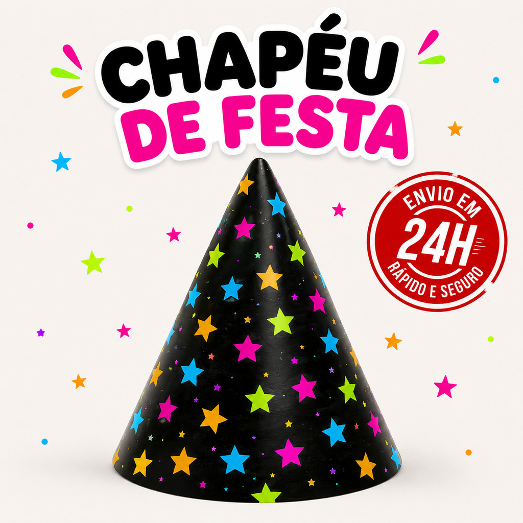 Chapéu de Festa Estrelas Coloridas - Kit Chapeuzinhos para Aniversário - Kit Para Aniversário - Decoração - Comemoração