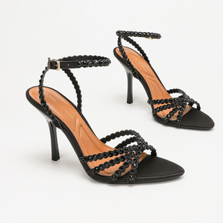 Sandálias de salto alto femininas com strass - adequadas para festas, casamentos e eventos - design com tira no tornozel