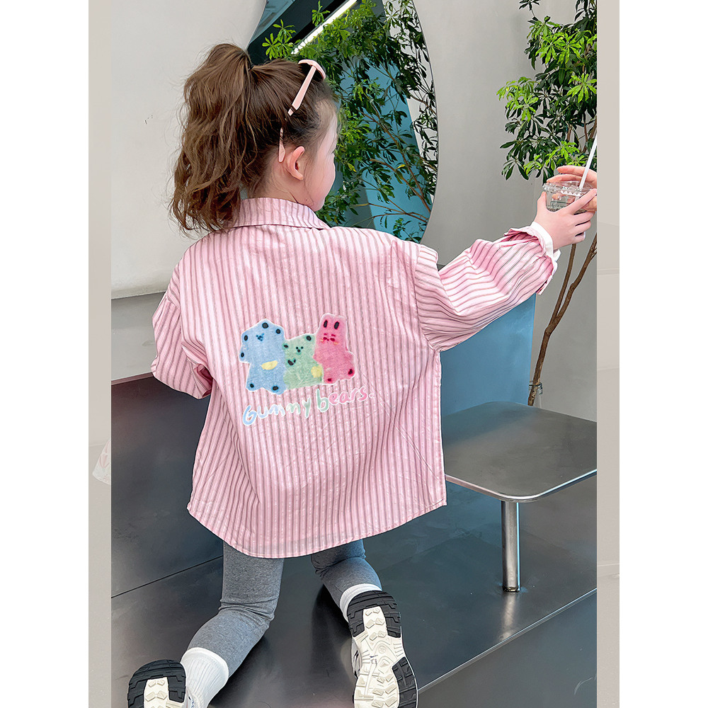 Meninas camisas listradas crianças moda camisas de manga comprida grandes crianças topos Cardigan meninas 2026 primavera