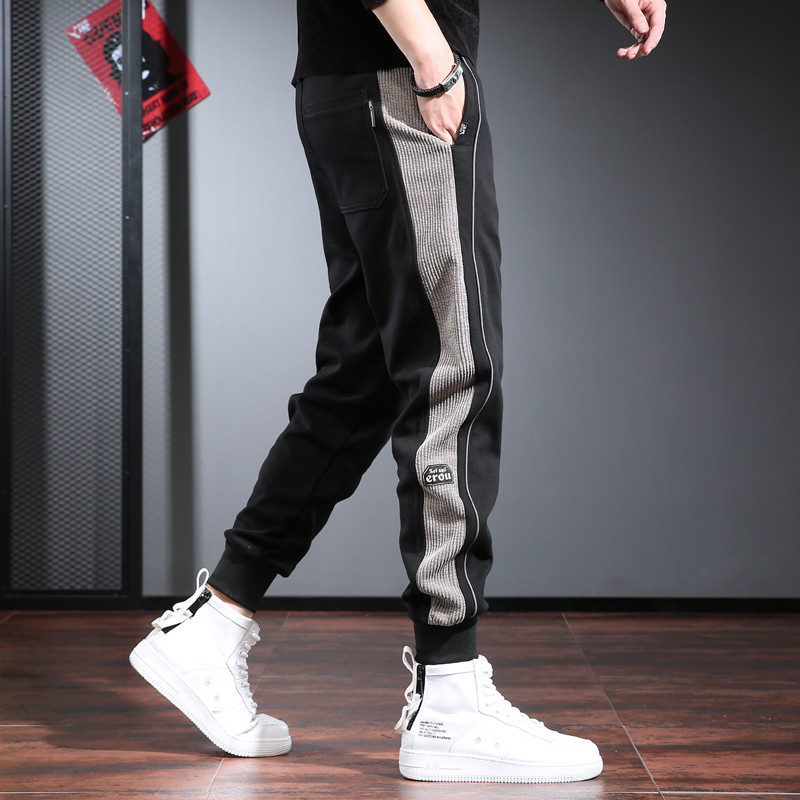 Calças casuais de lã preta masculina outono inverno estilo versão coreana Leggings da moda calças esportivas All-Match c