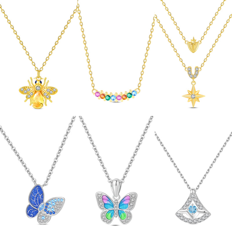 Colar feminino Original S925 prata ouro abelha colar borboleta colar estrela dourada presente de aniversário
