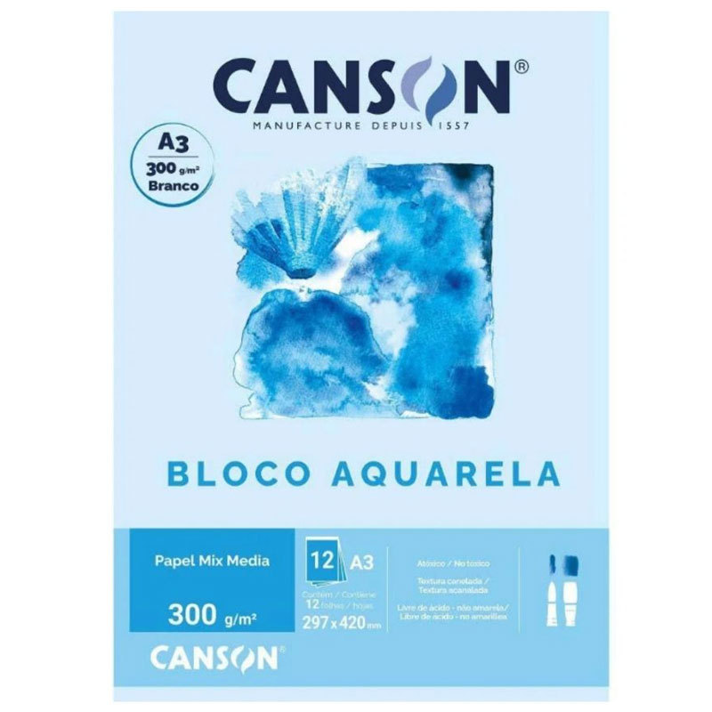 Bloco aquarela A3 300g com 12 folhas Canson