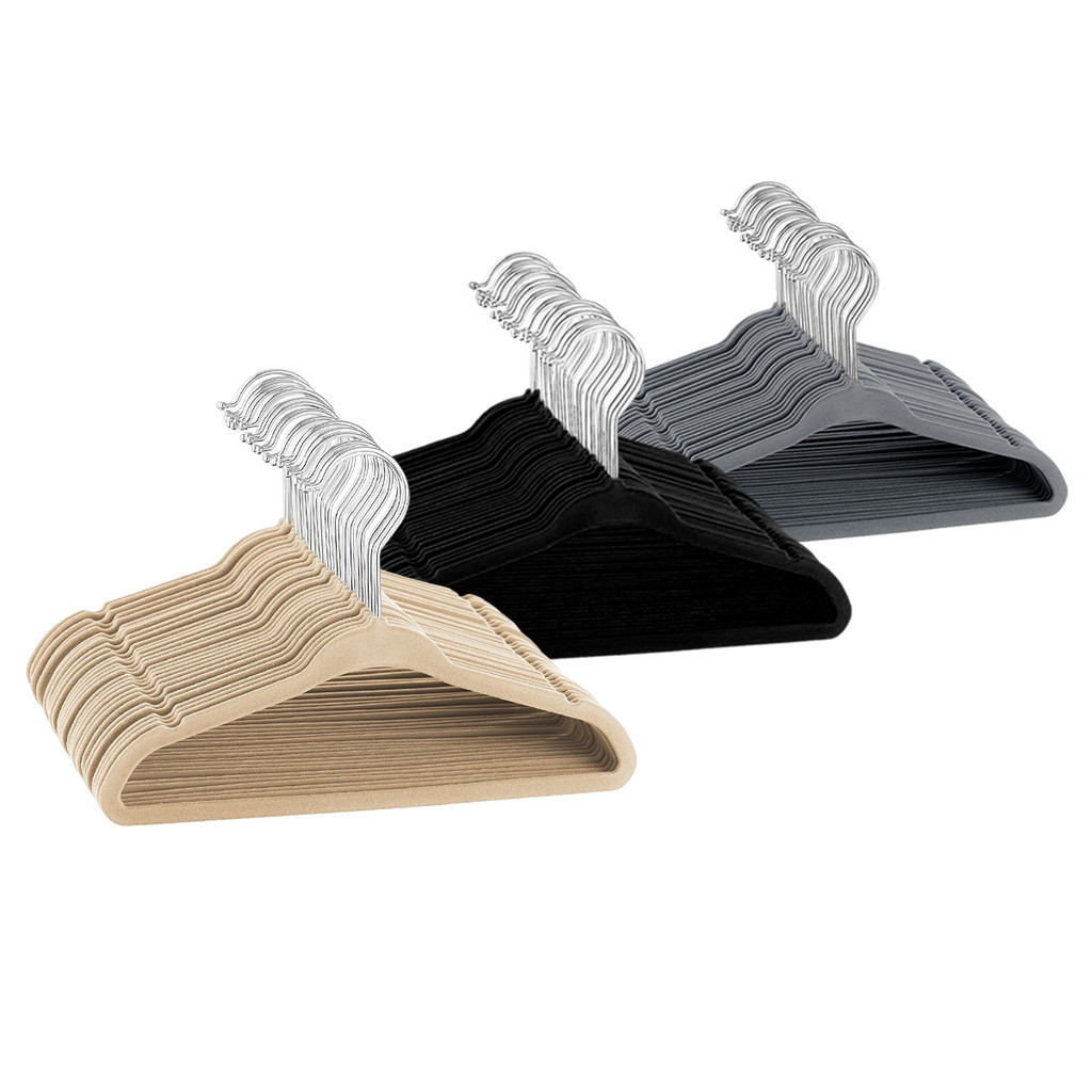 Kit 40 Cabides Veludo Adulto Slim Antiderrapante Preto, Bege ou Cinza