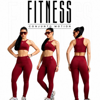 Conjunto Fitness Bordo Poliamida Premium 290g Fio Duplo Zero Transparência Top c/ Bojo Legging Academia Treino