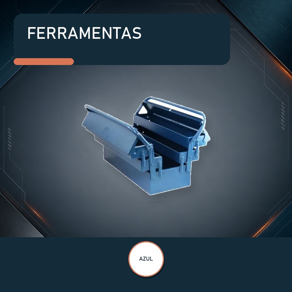 Caixa Ferramentas Fercar Nº07 Metal 20x50x21cm Azul Sanfonada 5 Gavetas Anti Ferrugem Profissional