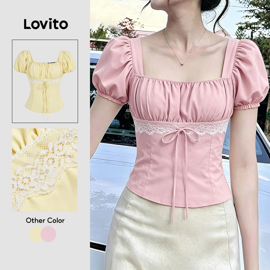 (New Arrival) Lovito Blusa Casual Em Tecido Coreano Com Laço E Zíper Rosa Para Primavera/verão Feminina L195ED080