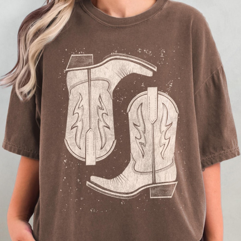 Camiseta Feminina Estampada Bota Country 100% Algodão Super Estilosa