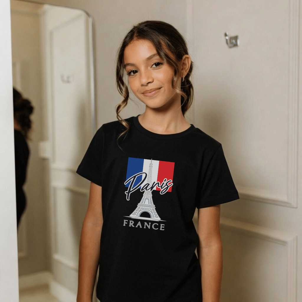 Camiseta Infantil Estampada Paris torre france 100% Básica Manga Curta Unissex Masculina e Feminino Básica