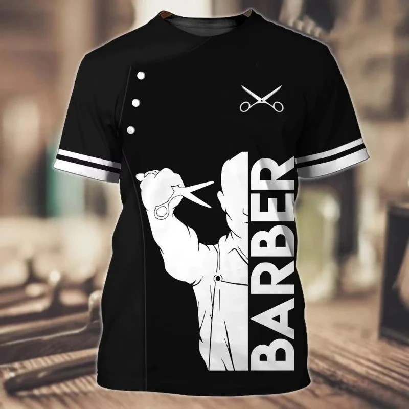 Impressão 3D barbearia padrão de manga curta camiseta masculina roupas femininas moda roupas de rua Retro roupas Harajuk