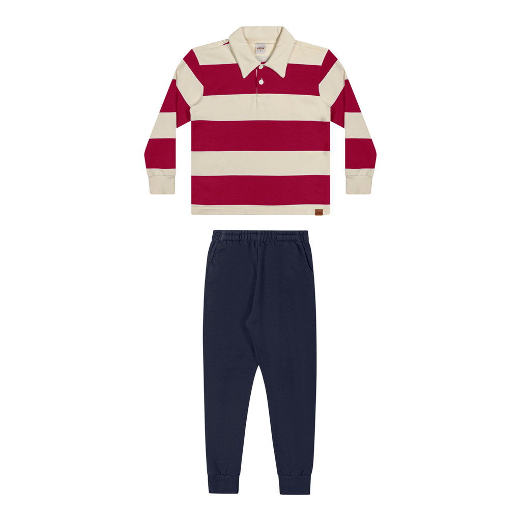 Conjunto Longo Infantil Menino Listrado Elian Vermelho