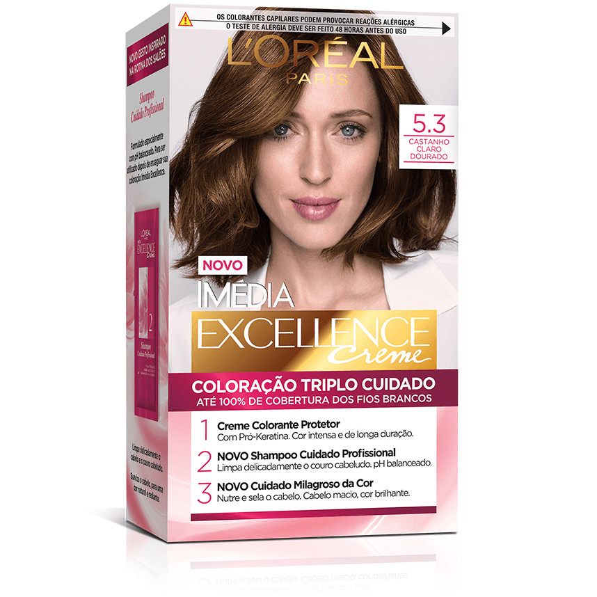 Kit Tintura Imédia Excellence L'Oréal Castanho Claro Dourado 5.3