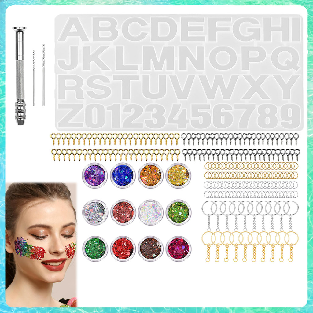 Kit 236 Peças Molde de Silicone Alfabeto e Números para Resina Epóxi, DIY Chaveiro, Artesanato Completo