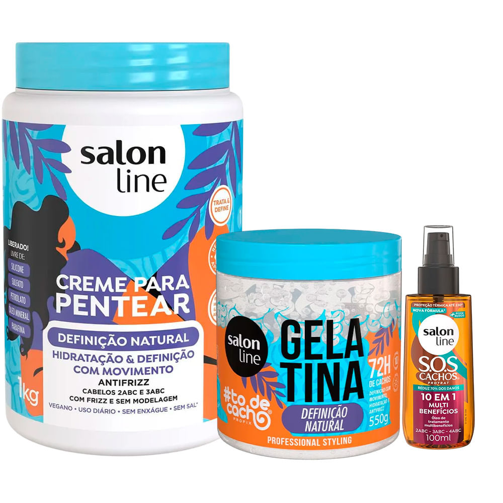 Kit Salon Line Definição Natural Creme De Pentear 1Kg + Gelatina 550g + Óleo Cap