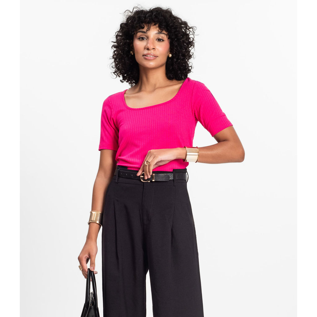 Blusa em Ribana Canelada Rovitex Rosa
