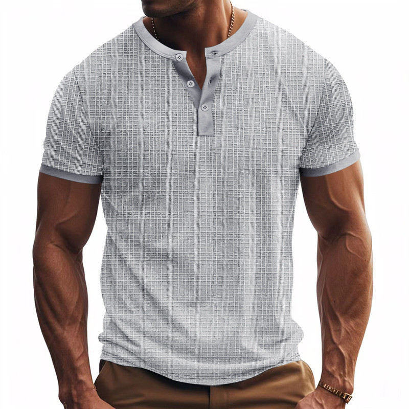 Moda Masculina De Verão Esportes Henry Colarinho Manga Curta Camisetas Respirável Solto Ginásio Camisa Básica Lazer Stre