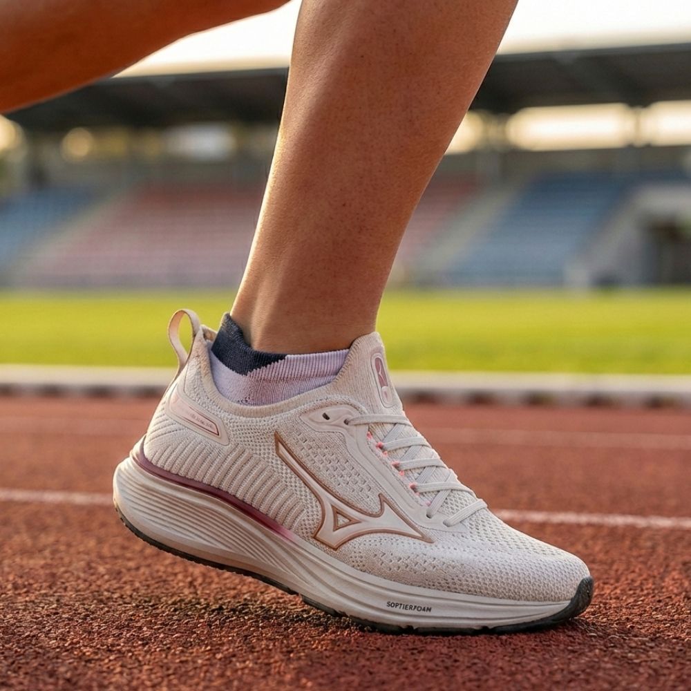 Tênis Feminino Mizuno Cool Ride 3 SoftierFoam Off White/Rosa