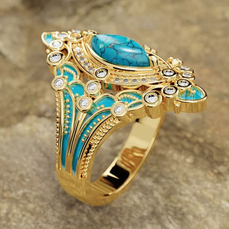 Anel feminino, anel de diamantes azuis, anel de temperamento, anel de transporte de moda