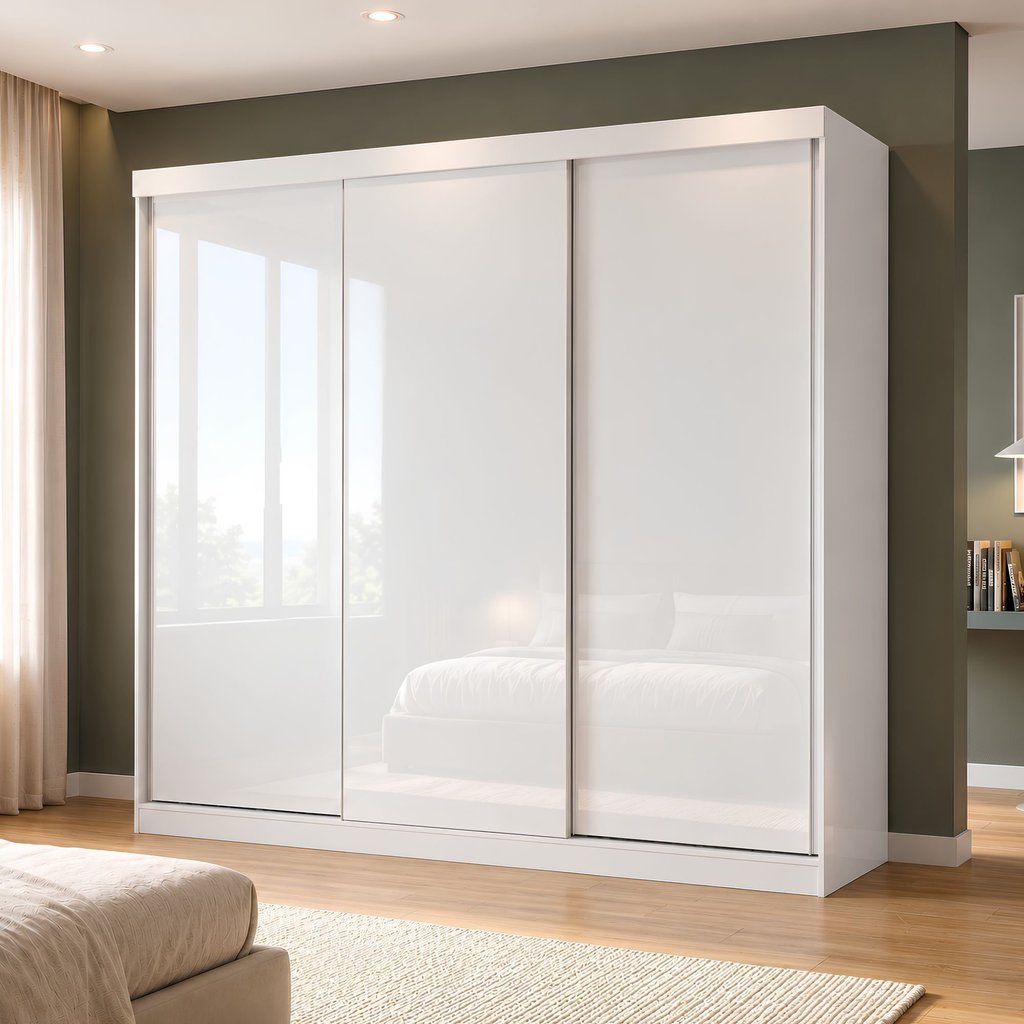Guarda Roupa Casal Premium Lily 205,9cm 3 Portas 4 Gavetas Yescasa Branco Branco