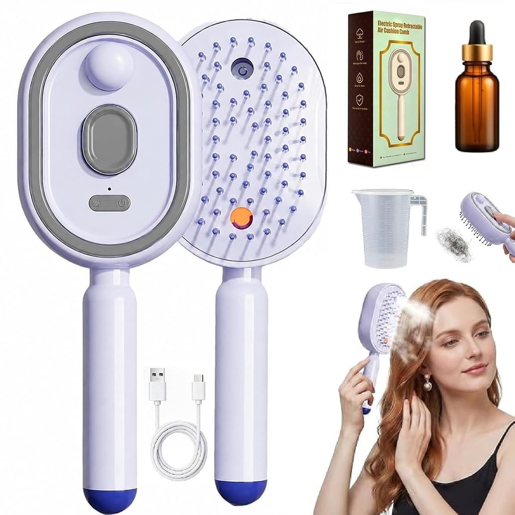 2026Escova de Massagem com Almofada de Ar Elétrica Aprimorada, Escova de Cabelo a Vapor Retrátil 5 em 1, Escova de Cabel
